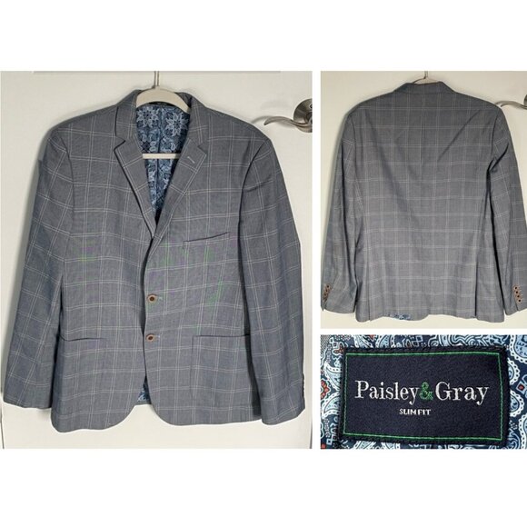 Paisley & Gray Slim Fit 2-Button Plaid Sport Coat Blazer Jacket 35408 - Picture 1 of 15